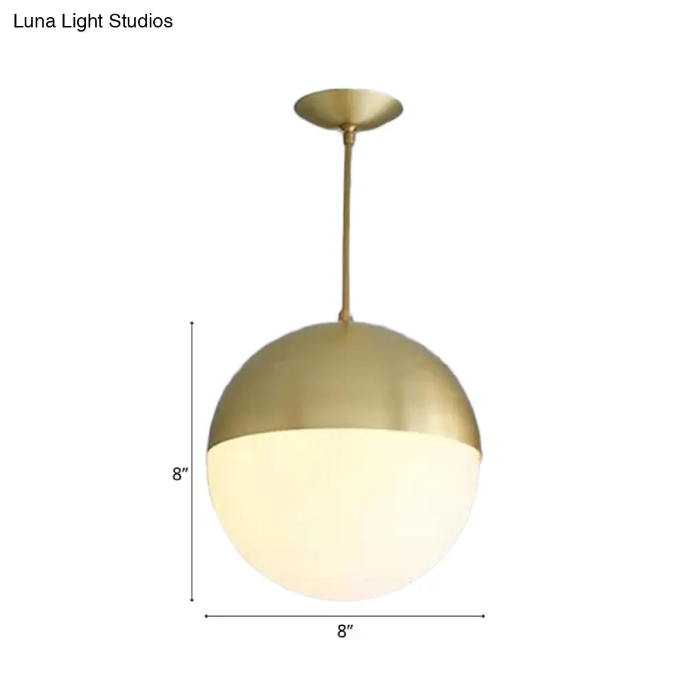 Modernist Black/Gold Sphere Pendant Lamp - 1 Light Opal Glass Ceiling Fixture For Kitchen