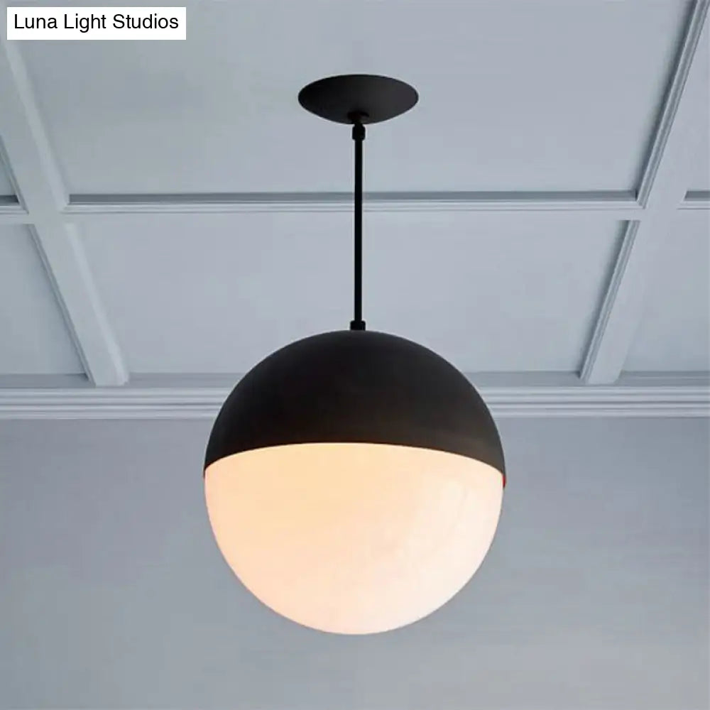 Modernist Black/Gold Sphere Pendant Lamp - 1 Light Opal Glass Ceiling Fixture For Kitchen