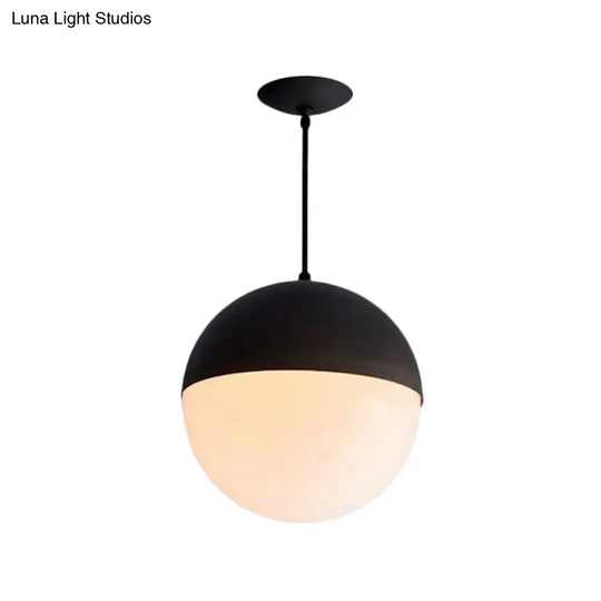 Modernist Black/Gold Sphere Pendant Lamp - 1 Light Opal Glass Ceiling Fixture For Kitchen