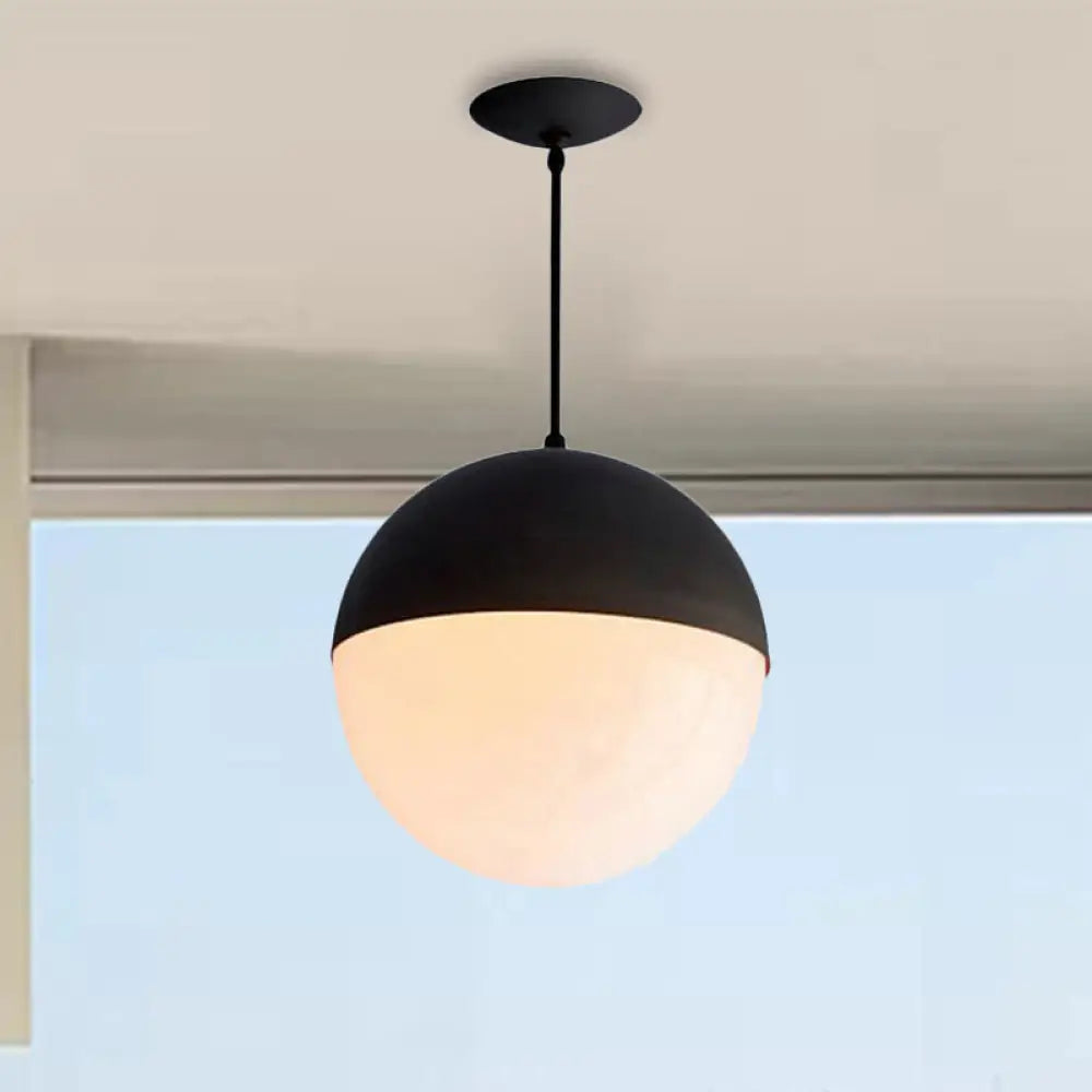 Modernist Black/Gold Sphere Pendant Lamp - 1 Light Opal Glass Ceiling Fixture For Kitchen Black