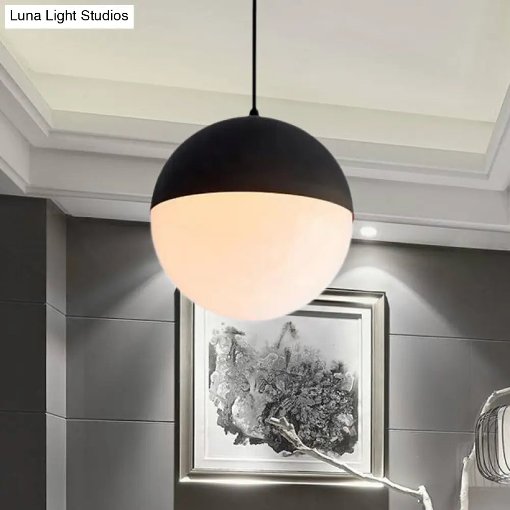 Modernist Black/Gold Sphere Pendant Lamp With Opal Glass - Ideal For Kitchen Ceiling Lighting