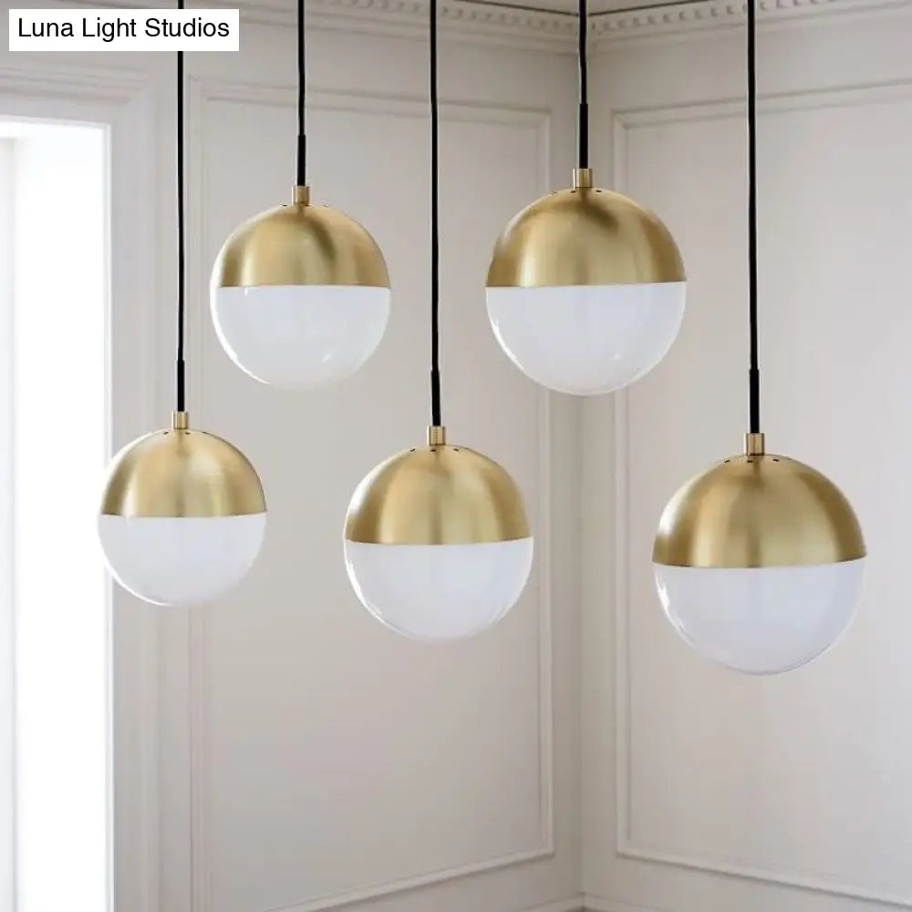 Modernist Black/Gold Sphere Pendant Lamp - 1 Light Opal Glass Ceiling Fixture For Kitchen