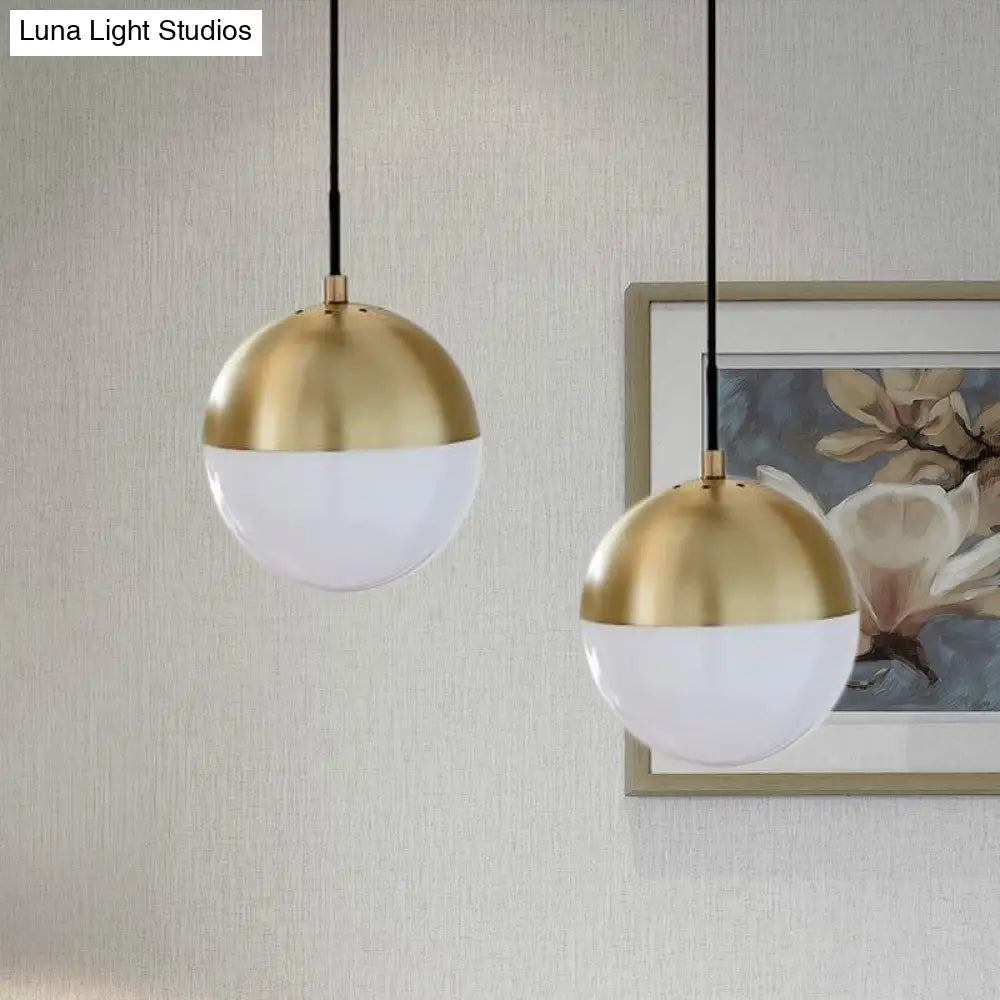 Modernist Black/Gold Sphere Pendant Lamp - 1 Light Opal Glass Ceiling Fixture For Kitchen