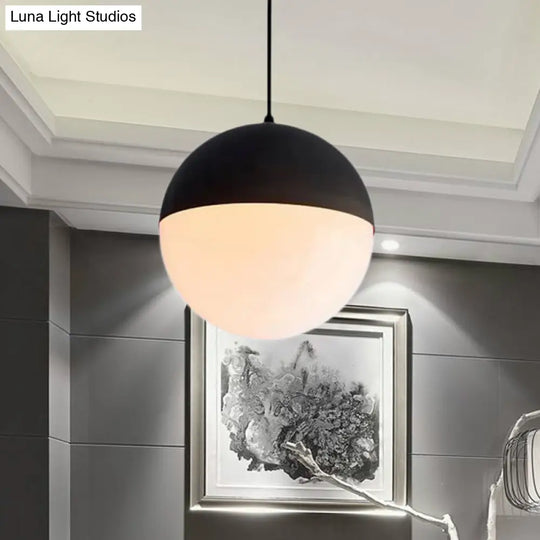 Modernist Black/Gold Sphere Pendant Lamp - 1 Light Opal Glass Ceiling Fixture For Kitchen