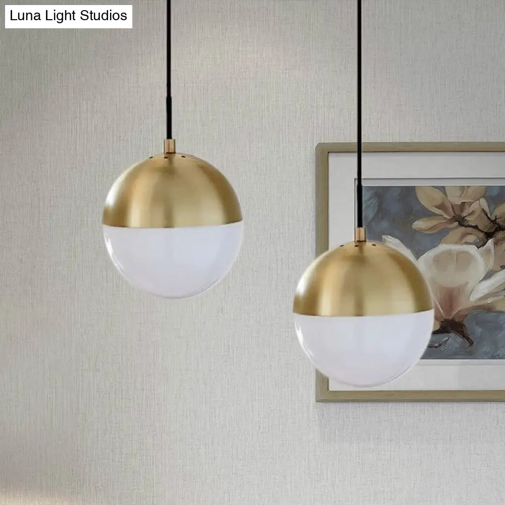 Modernist Black/Gold Sphere Pendant Lamp With Opal Glass - Ideal For Kitchen Ceiling Lighting