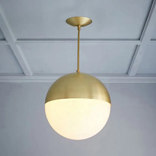 Modernist Black/Gold Sphere Pendant Lamp - 1 Light Opal Glass Ceiling Fixture For Kitchen Gold