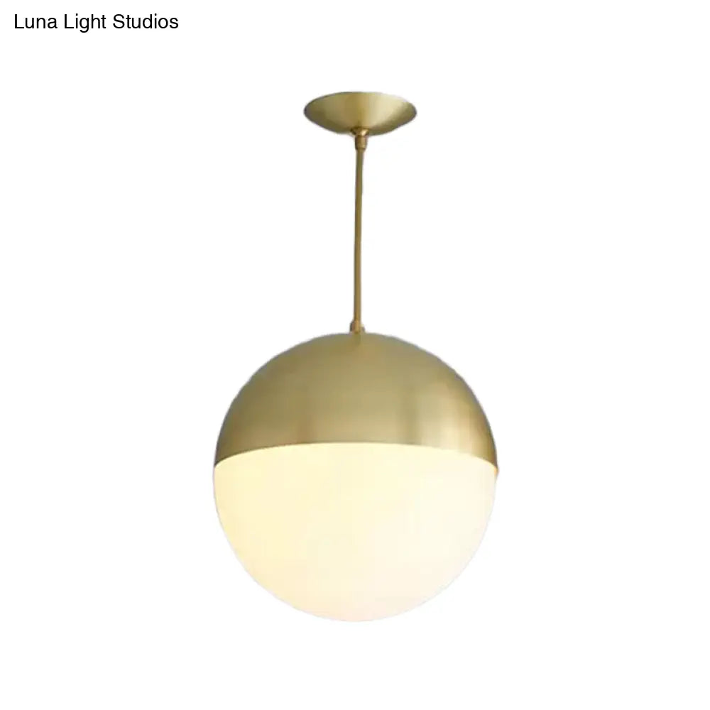 Modernist Black/Gold Sphere Pendant Lamp - 1 Light Opal Glass Ceiling Fixture For Kitchen