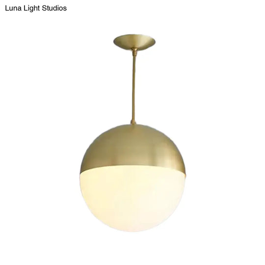 Modernist Black/Gold Sphere Pendant Lamp - 1 Light Opal Glass Ceiling Fixture For Kitchen