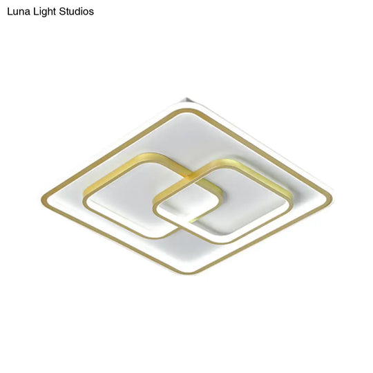 Modernist Black/Gold Square Flush Mount Lamp - 16.5/20.5 Led Metallic Ceiling Fixture In Warm/White