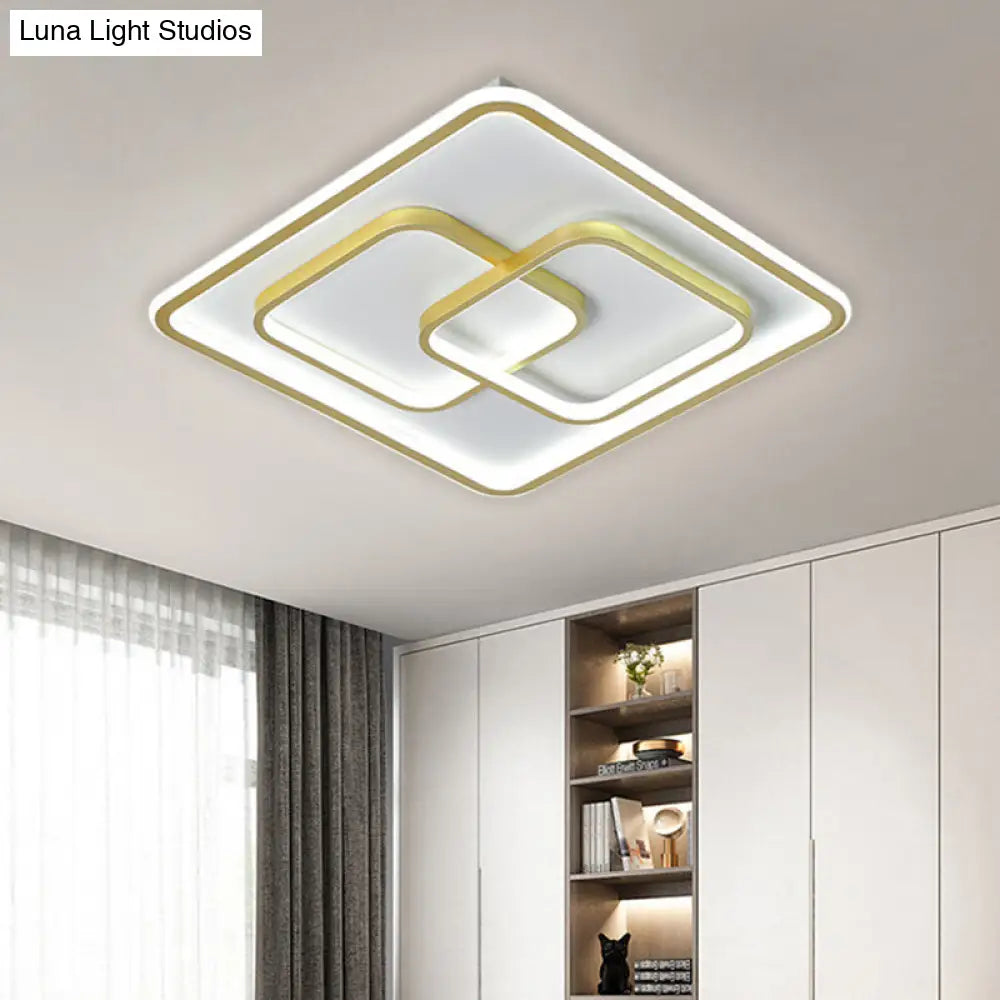 Modernist Black/Gold Square Flush Mount Lamp - 16.5/20.5 Led Metallic Ceiling Fixture In Warm/White