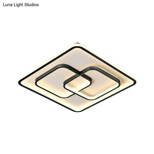 Modernist Black/Gold Square Flush Mount Lamp - 16.5/20.5 Led Metallic Ceiling Fixture In Warm/White