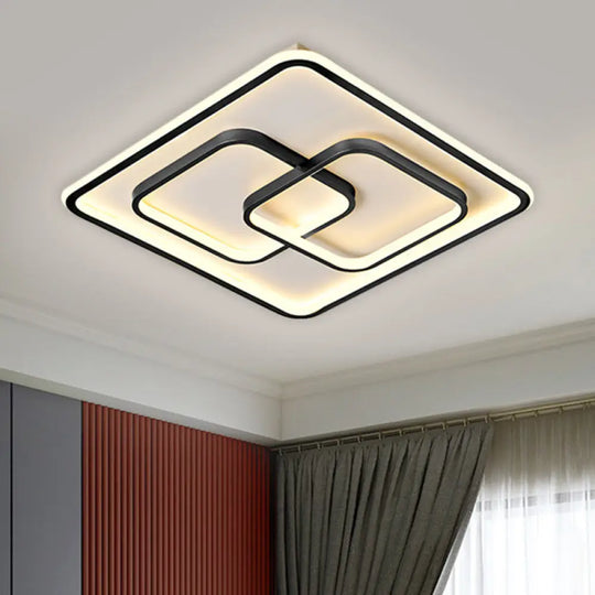 Modernist Black/Gold Square Flush Mount Lamp - 16.5’/20.5’ Led Metallic Ceiling Fixture In