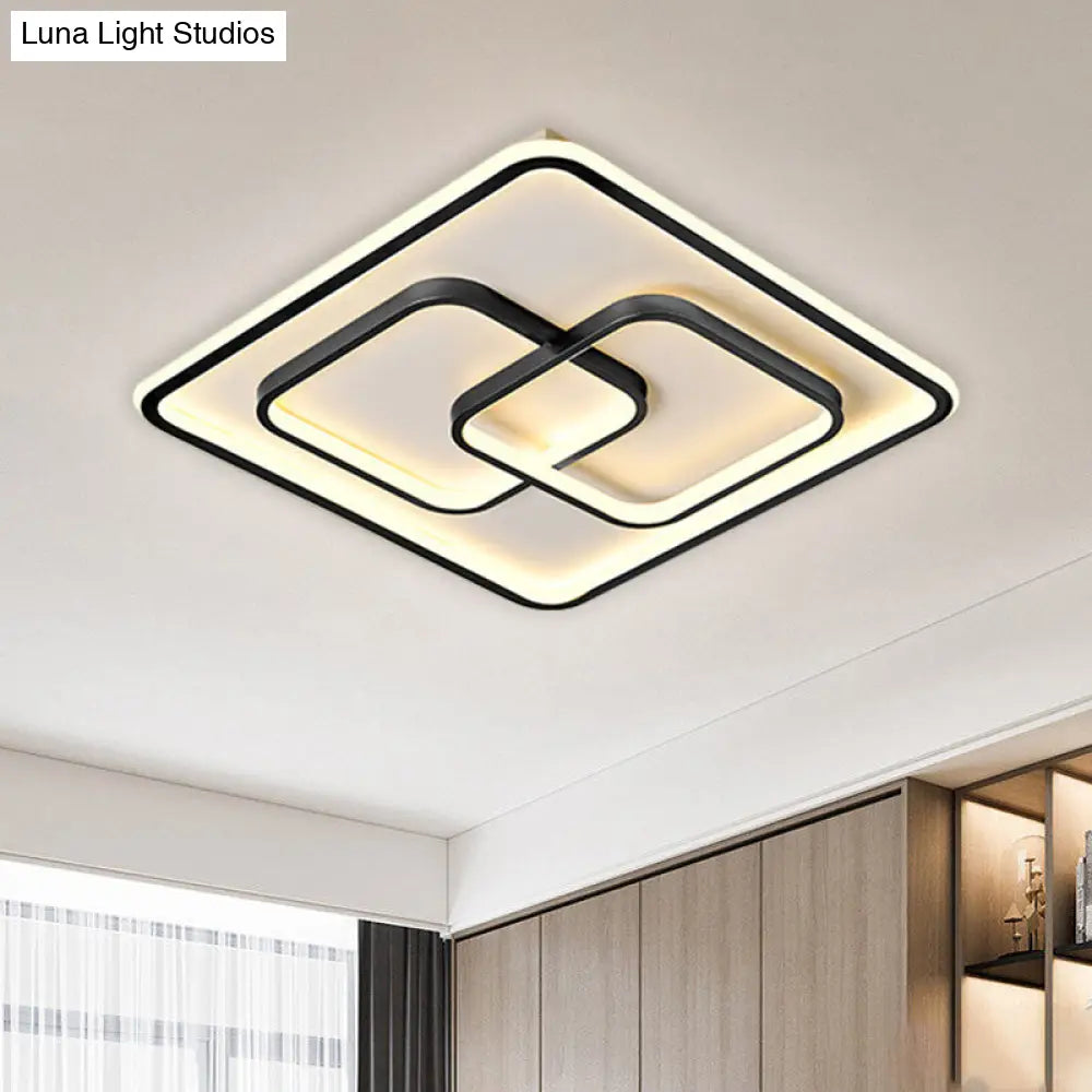 Modernist Black/Gold Square Flush Mount Lamp - 16.5’/20.5’ Led Metallic Ceiling Fixture In