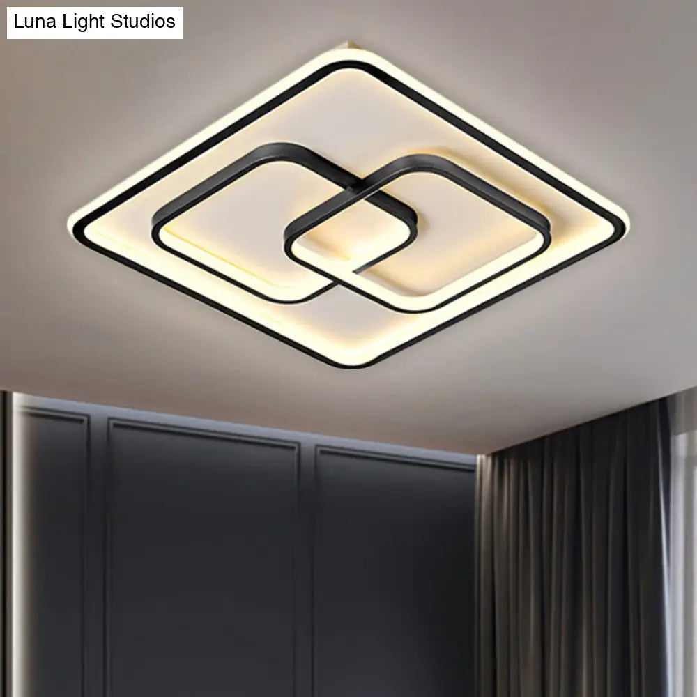 Modernist Black/Gold Square Flush Mount Lamp - 16.5’/20.5’ Led Metallic Ceiling Fixture In