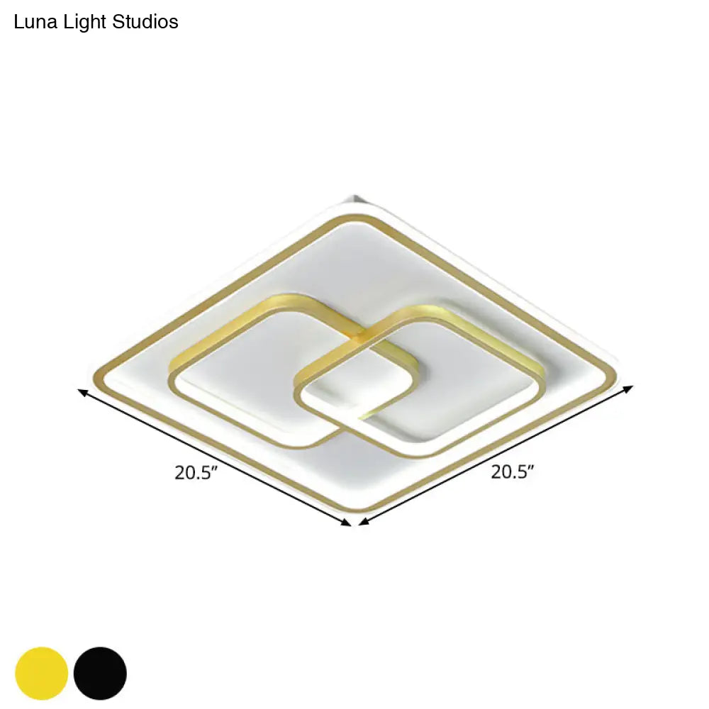 Modernist Black/Gold Square Flush Mount Lamp - 16.5/20.5 Led Metallic Ceiling Fixture In Warm/White