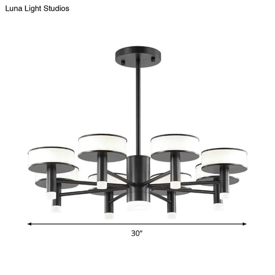 6/8-Light Modern Black Led Chandelier With Drum Acrylic Shade For Living Room 3 Color Light Options