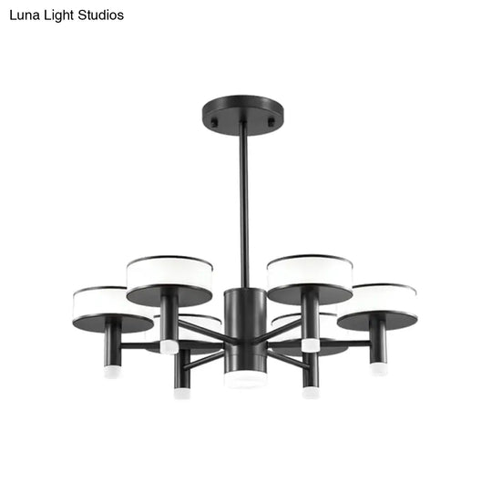 Modernist Black Led Chandelier With Drum Acrylic Shade - 6/8 Lights 3 Color Light Options For