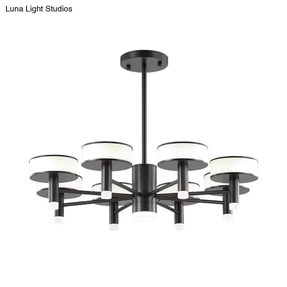 Modernist Black Led Chandelier With Drum Acrylic Shade - 6/8 Lights 3 Color Light Options For