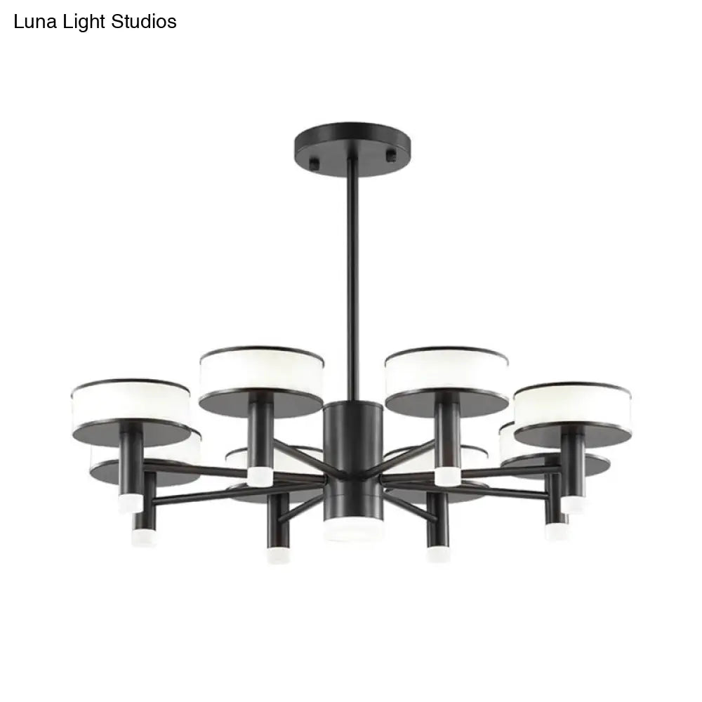 6/8-Light Modern Black Led Chandelier With Drum Acrylic Shade For Living Room 3 Color Light Options