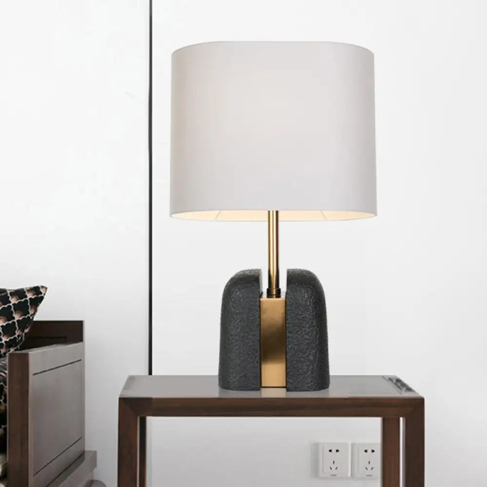 Modernist Black Oblong Bedside Lamp With Fabric Shade - Ideal For Reading And Nightstand