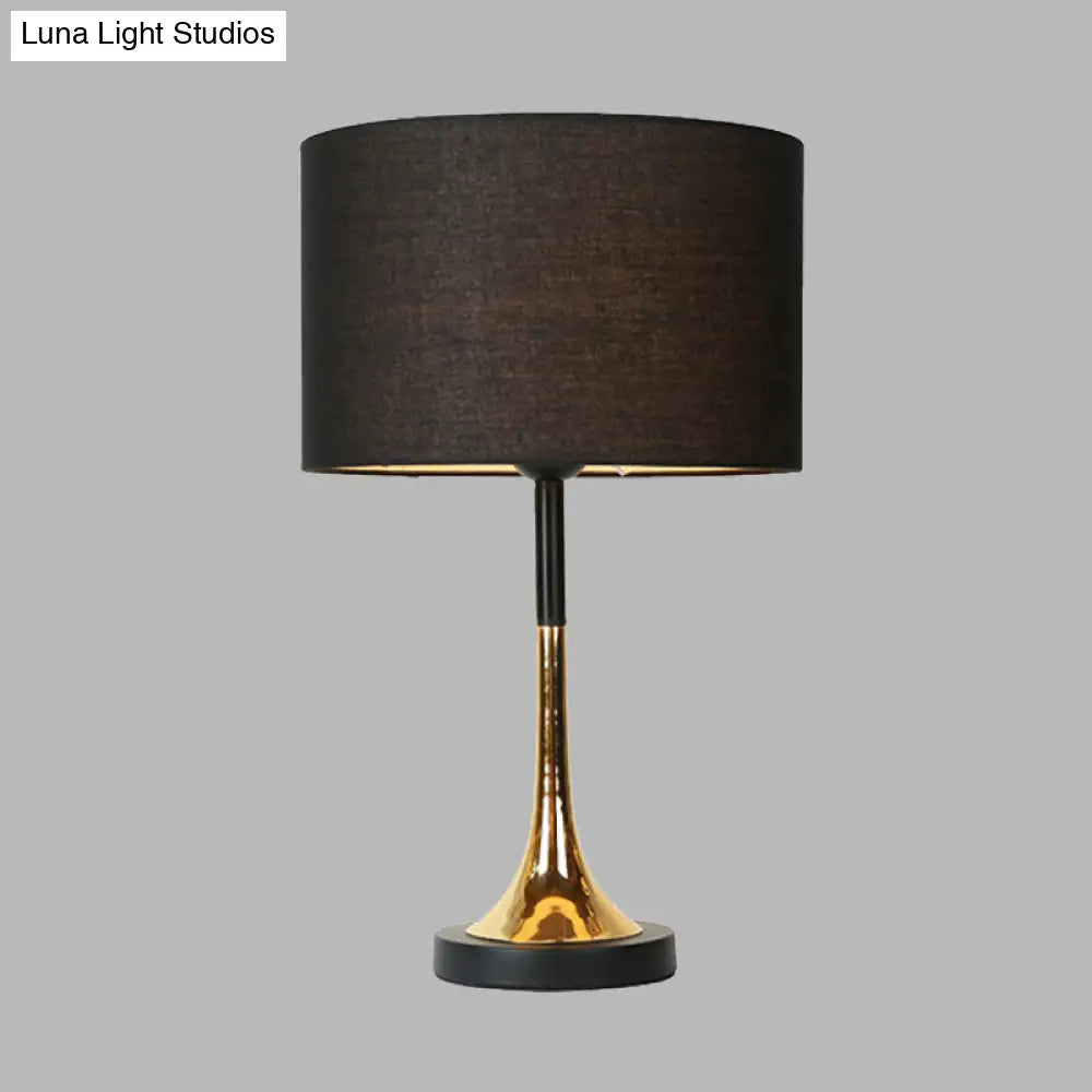 Modernist Black Table Lamp With Fabric Shade - Plug In Desk