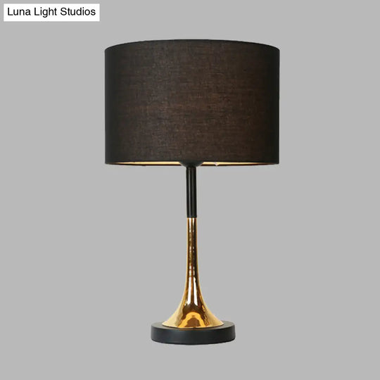 Modernist Black Table Lamp With Fabric Shade - Plug In Desk