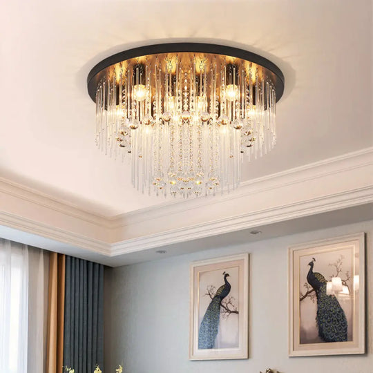Modernist Black Tiered Flush Ceiling Light: 19.5’/23.5’ Dia 8-Light Crystal Lamp / 23.5’