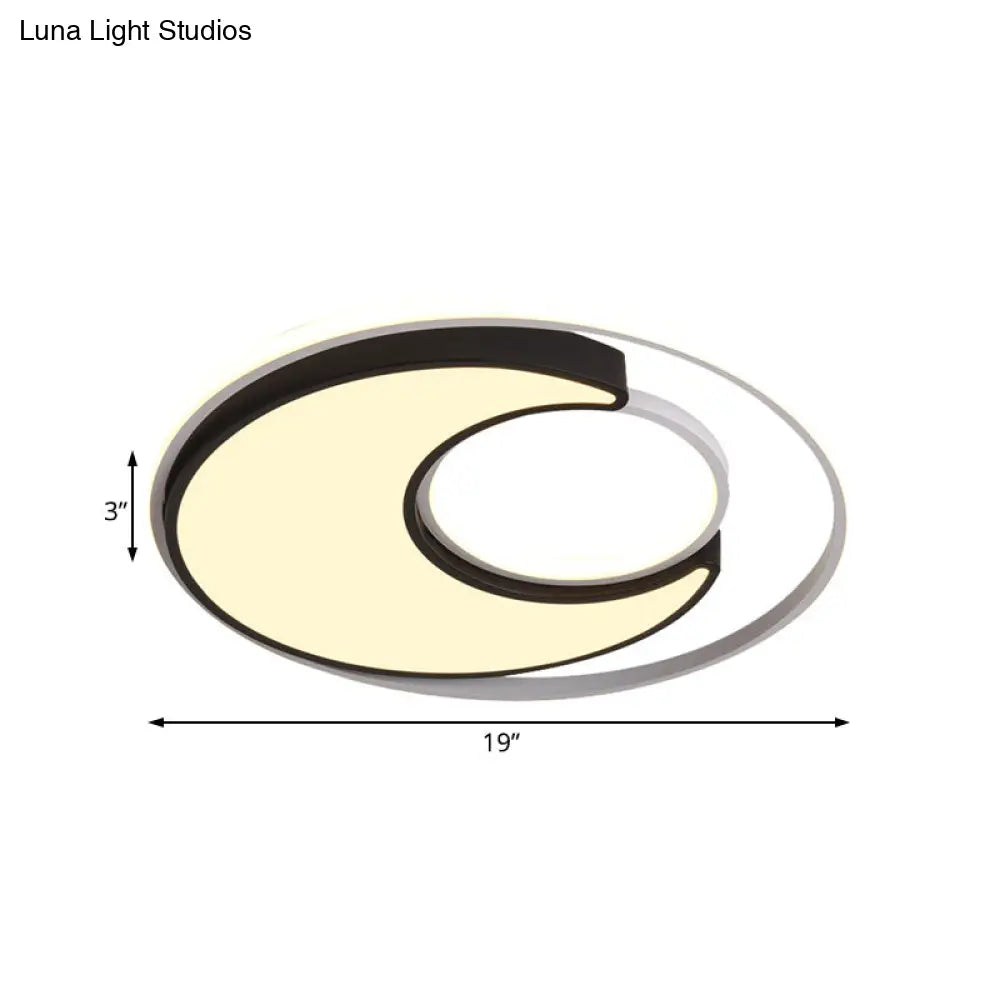 Modernist Black/White Metal Led Flush Mount Lighting - 19/22 Wide Fixture With Frosted Diffuser In