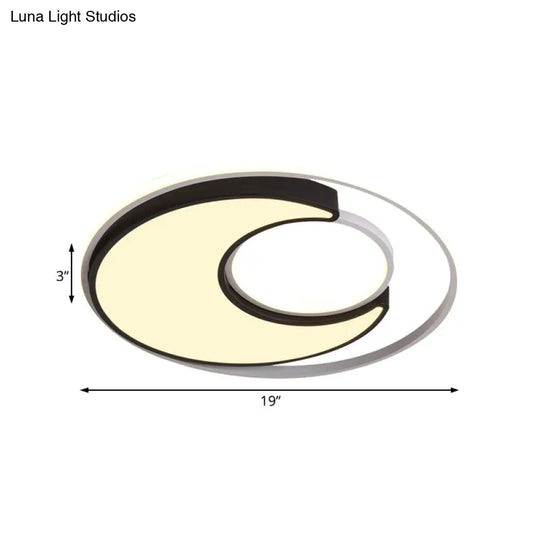 Modernist Black/White Metal Led Flush Mount Lighting - 19/22 Wide Fixture With Frosted Diffuser In