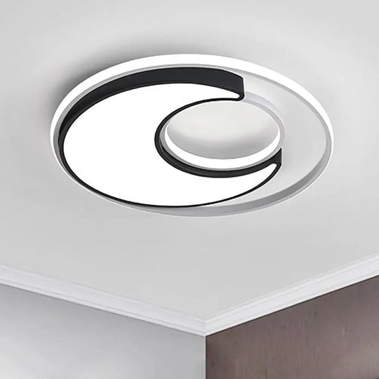 Modernist Black/White Metal Led Flush Mount Lighting - 19’/22’ Wide Fixture With Frosted