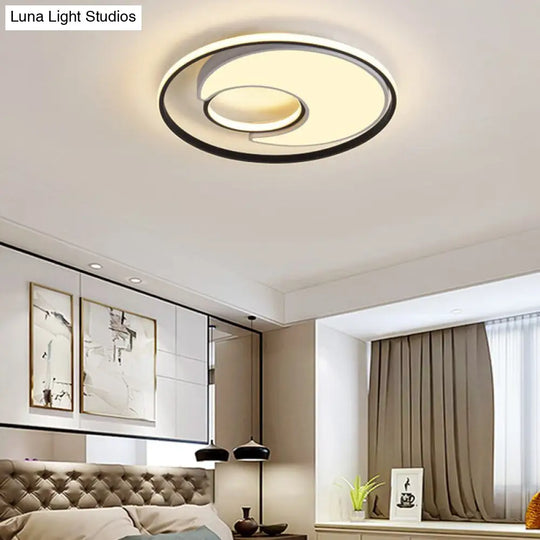 Modernist Black/White Metal Led Flush Mount Lighting - 19/22 Wide Fixture With Frosted Diffuser In