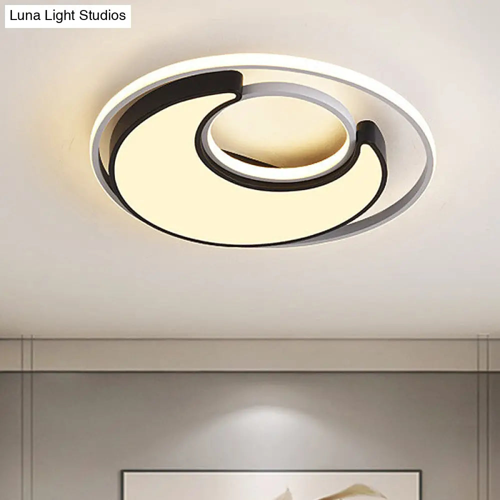 Modernist Black/White Metal Led Flush Mount Lighting - 19/22 Wide Fixture With Frosted Diffuser In