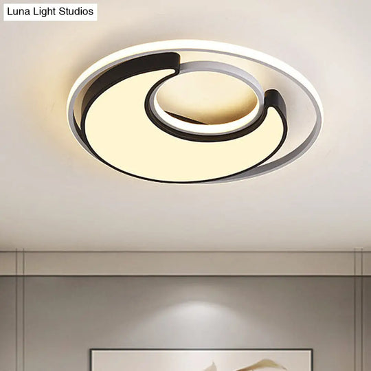 Modernist Black/White Metal Led Flush Mount Lighting - 19/22 Wide Fixture With Frosted Diffuser In