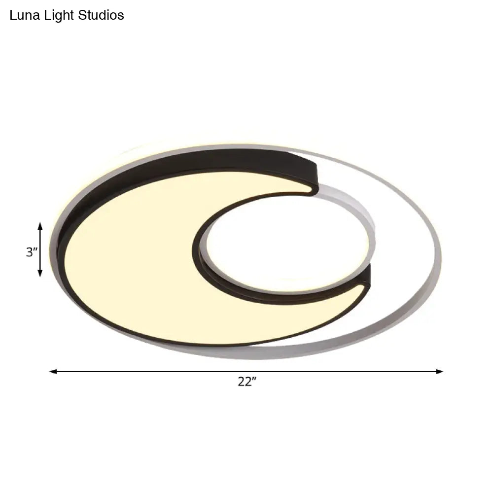 Modernist Black/White Metal Led Flush Mount Lighting - 19/22 Wide Fixture With Frosted Diffuser In