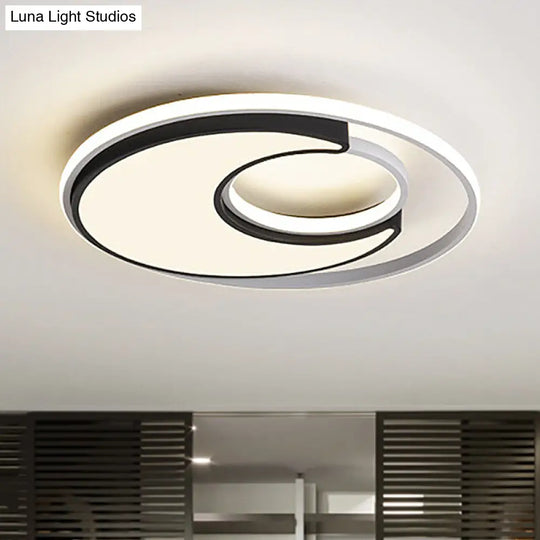 Modernist Black/White Metal Led Flush Mount Lighting - 19/22 Wide Fixture With Frosted Diffuser In