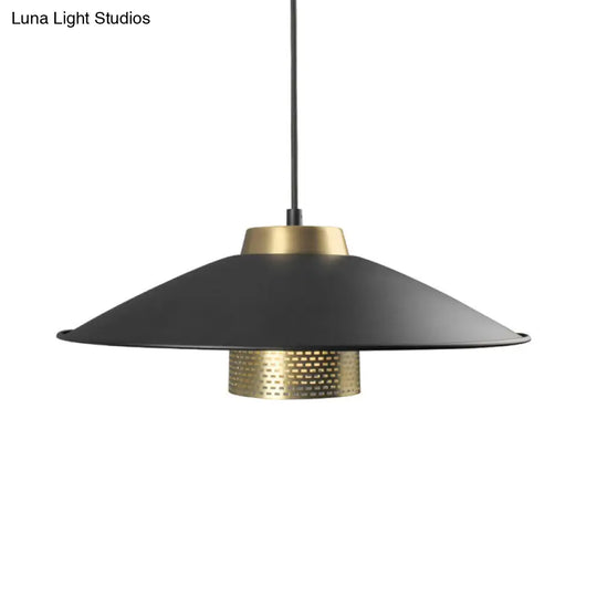 Modernist Black Wide Flare Ceiling Light: 1-Head Metal Pendant Lamp For Restaurants