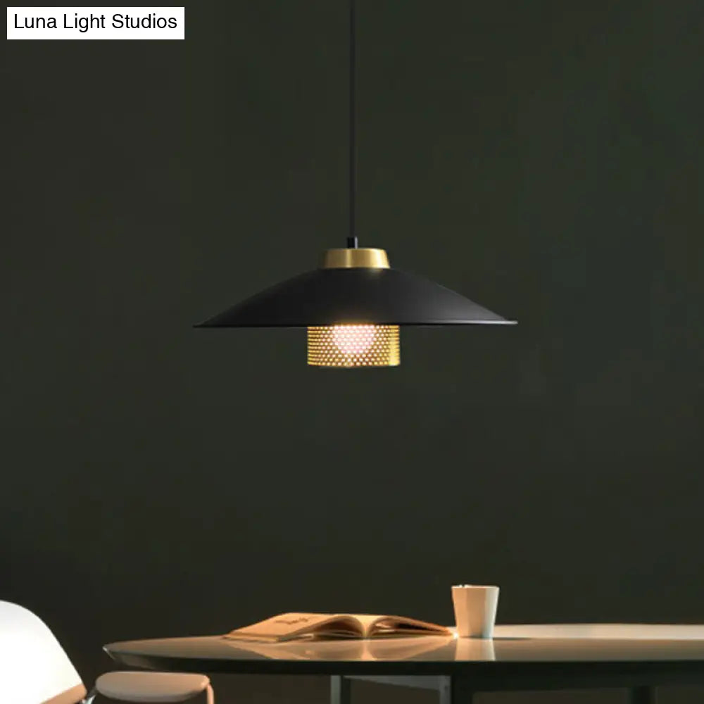 Modernist Black Wide Flare Ceiling Light: 1-Head Metal Pendant Lamp For Restaurants