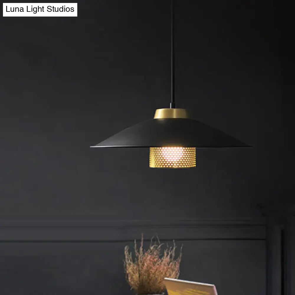 Modernist Black Wide Flare Ceiling Light: 1-Head Metal Pendant Lamp For Restaurants