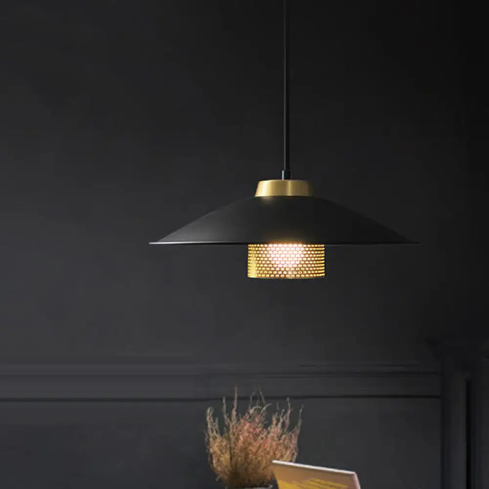 Modernist Black Wide Flare Ceiling Light: Metal Hanging Pendant Lamp For Restaurants