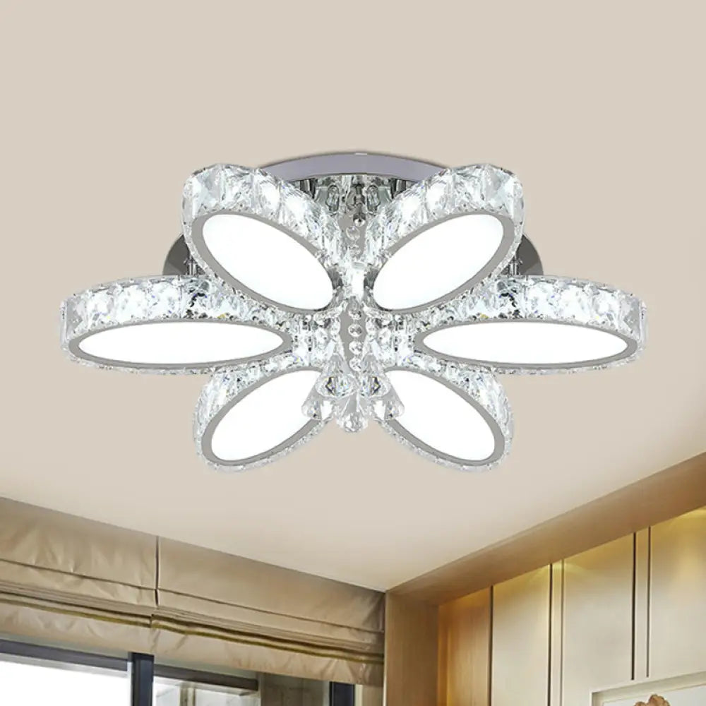 Modernist Blossom Chrome Flushmount Light With Clear Crystal 6/8 Heads - Ideal For Living Room 6 /