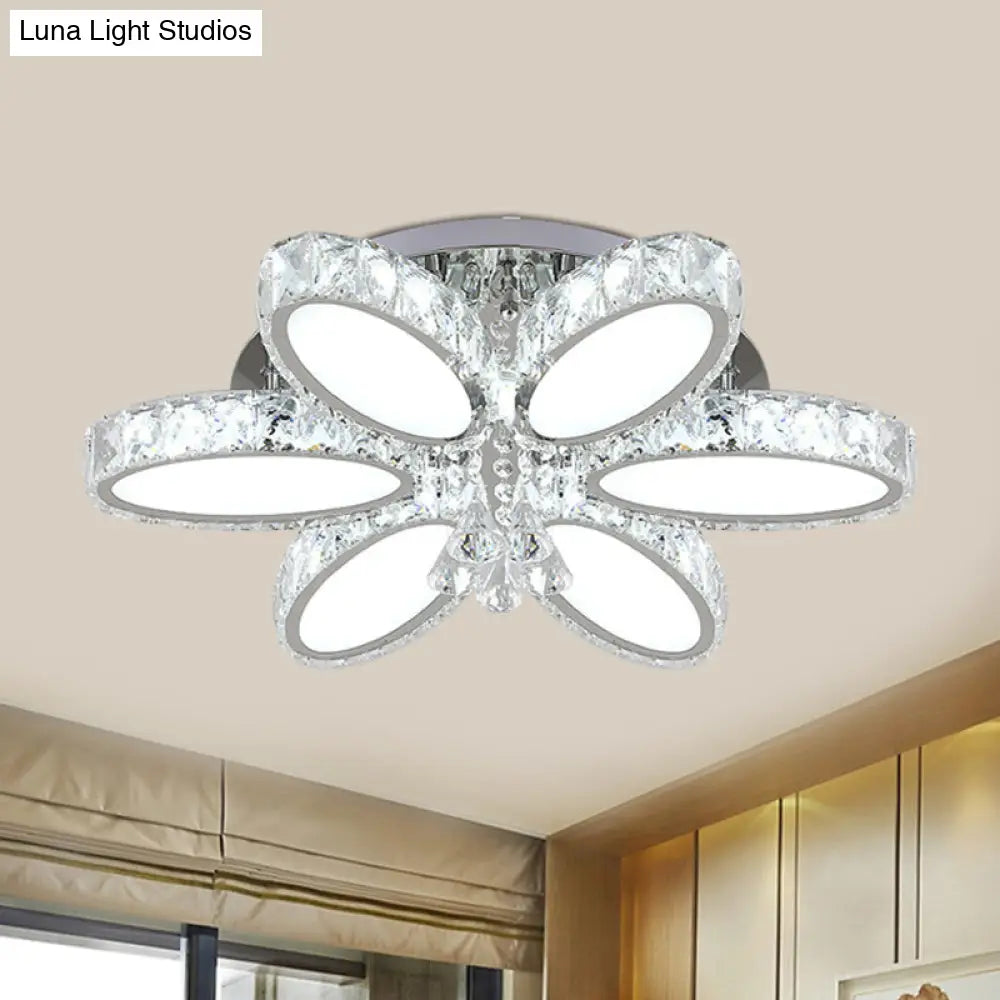 Modernist Blossom Chrome Flushmount Light With Clear Crystal 6/8 Heads - Ideal For Living Room 6 /