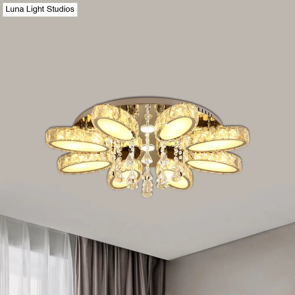 Modernist Blossom Chrome Flushmount Light With Clear Crystal 6/8 Heads - Ideal For Living Room