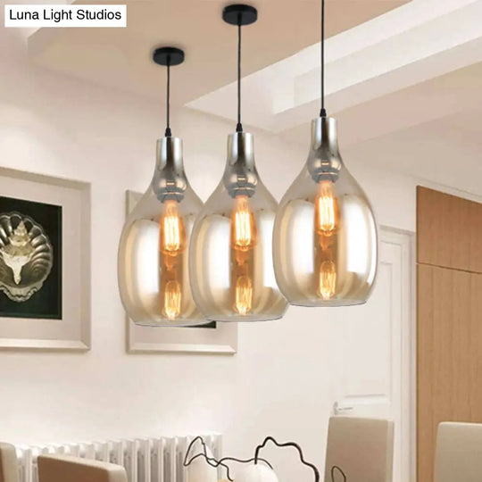 Modern Blue/Amber Glass Pendant Lamp - Stylish Nickel Hanging Light For Bedroom Amber / A