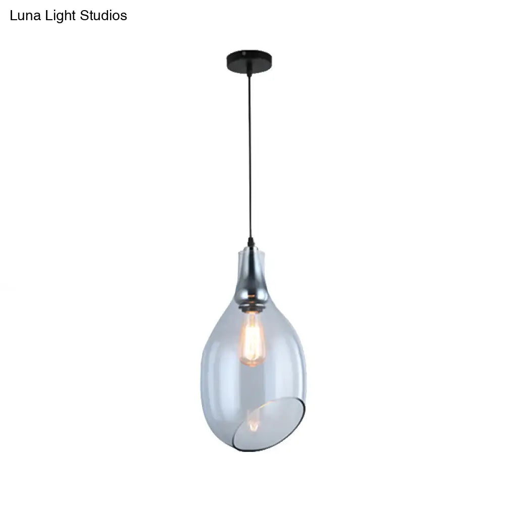 Modern Blue/Amber Glass Pendant Lamp - Stylish Nickel Hanging Light For Bedroom