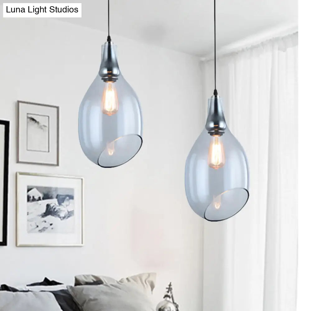 Modern Blue/Amber Glass Pendant Lamp - Stylish Nickel Hanging Light For Bedroom Blue / B