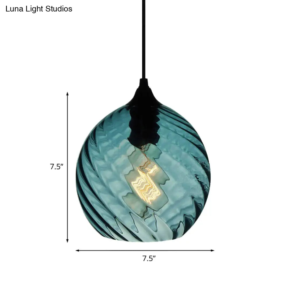 Modern Blue Glass Pendant Light With Unique Lattice Design And Black Ceiling Mount