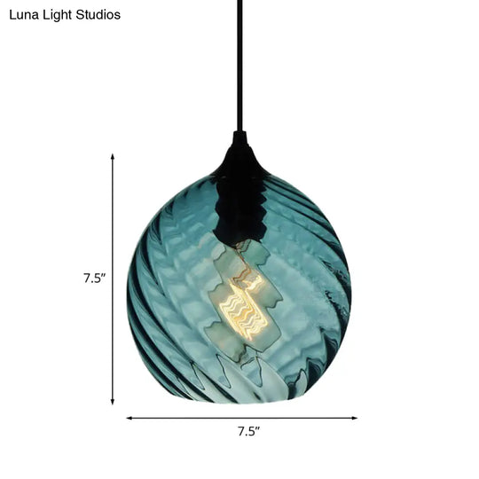 Modernist Blue Glass Pendant Light With Lattice Design And Ceiling Hung Suspension