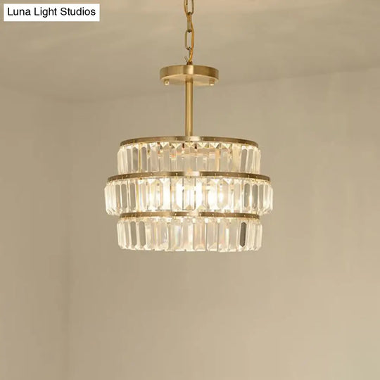 Modern Brass Chandelier With Cut Crystal Suspension And 3 Bulbs