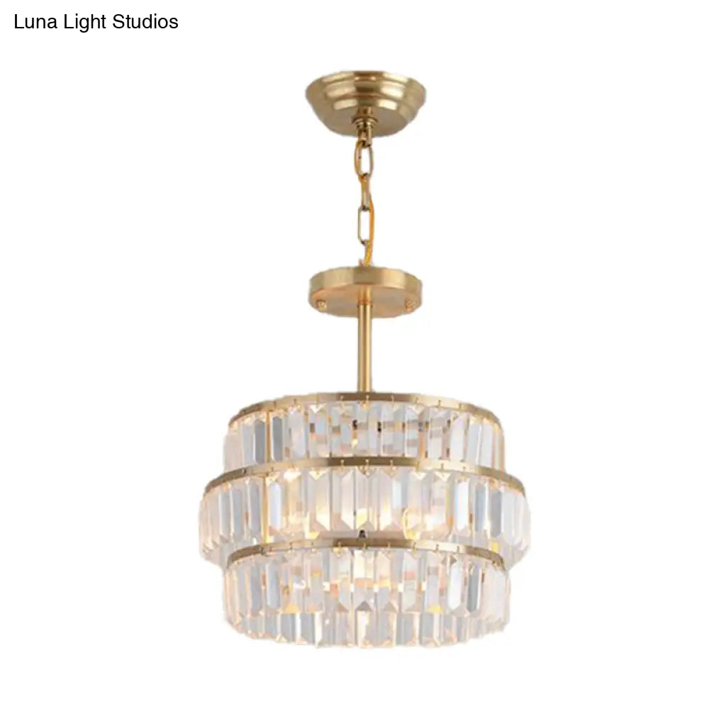 Modern Brass Chandelier With Cut Crystal Suspension And 3 Bulbs