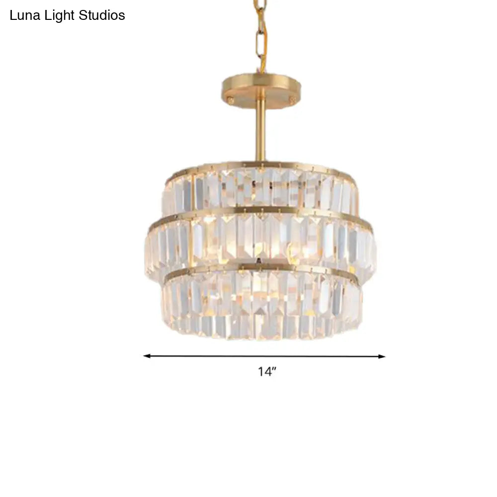 Modern Brass Chandelier With Cut Crystal Suspension And 3 Bulbs